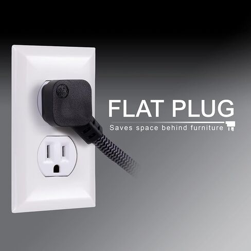 GE UltraPro 6-Outlet Surge Protector, 2 Ft Designer Braided Extension Cord, 560 Joules, Flat Plug, Wall Mount, UL Listed, Black, 45266 in Saudi Arabia