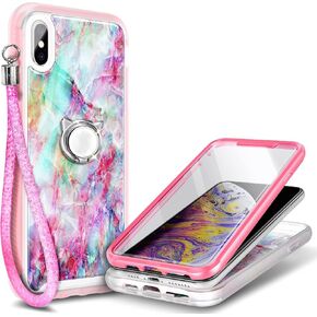 NGB Supremacy Compatible with iPhone X/iPhone Xs Case, Full Body Protection with [Built-in Screen Protector] Ring Holder/Wrist Strap, Slim Fit Shockproof Bumper Cover Case (Fantasy)