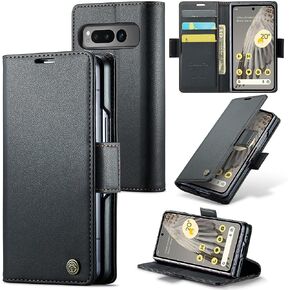 Case for Google Pixel Fold Case (2023),PU Leather Wallet Flip Folio Case with Card Holder RFID Blocking Kickstand Shockproof Phone Cover for Google Pixel Fold 5G 2023 (Black)