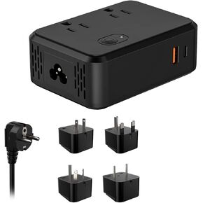 محول جهد كهربي 220 فولت إلى 110 فولت محول 2000 وات 2 تيار متردد + 1 نوع C + 1 USB-C محول تنحي محول طاقة كومبو مع 5 مقابس محول السفر من الولايات المتحدة إلى أوروبا وأستراليا وآسيا أكثر من 150 دولة in Kuwait