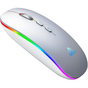 Bluetooth Mouse, LED Rechargeable Wireless Mouse(BT 5.1+2.4G), Silent Computer Mice for Laptop Desktop, MacBook, Windows, Mac OS,Black