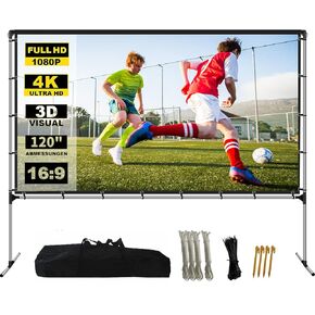 100 inch Projector Screen with Stand, Portable Front & Rear Projection Screen, 4K HD 16:9 Screen Outdoors and Indoors, Setup in Minutes, Home Theater, Presentation