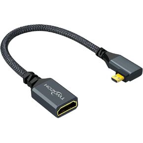 Twozoh Left Angled Micro HDMI to HDMI Adapter Cable, Nylon Braided 90°Degree Micro HDMI Male to HDMI Female Cable (Type D to Type A) Support 4K/60Hz 1080p (0.6FT) in Saudi Arabia
