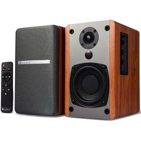 مكبرات صوت SINGING WOOD BT25 Bluetooth 5.0 على رف الكتب لمشغل التسجيل مع مضخم صوت مدمج - 2 مدخل AUX - جهاز تحكم عن بعد كامل الوظائف - حاوية خشبية - 50 وات RMS (خشب الزان)