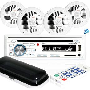 Pyle Marine Stereo Receiver Speaker Kit - In-Dash LCD Digital Console Built-in Bluetooth & Microphone 6.5" Waterproof Speakers (4) w/ MP3/USB/SD/AUX/FM Radio Reader & Remote Control -PLCDBT85MRW in Saudi Arabia