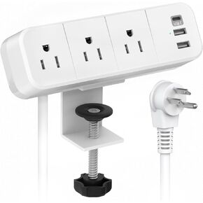 Desk Clamp Power Strip with 2 USB-A and 1 USB-C Ports, 3 AC Outlets, 6ft Cord, Fits 1.6-inch Tabletop Edge, Desk Mount Charging Power Station, Desk Surge Protector, Office Organizers for Desk in Saudi Arabia
