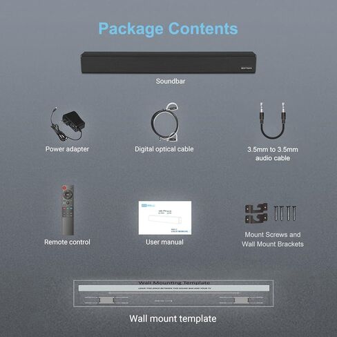 شريط صوت BESTISAN مع بلوتوث 5.0 وتوصيلات سلكية أشرطة صوت منزلية للتلفزيون (50 وات، 3 أوضاع صوت، تحكم باللمس، منفذ فرعي، صوت جهير قابل للتعديل، قابل للتركيب، إصدار 2023) in Kuwait