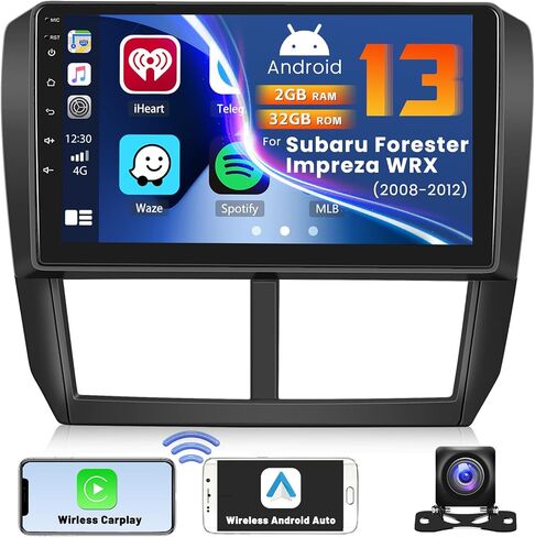 2G+32G for Subaru Forester Impreza WRX 2008-2012 Radio, 9 Inch Android 13 Car Stereo with Wireless Apple Carplay Android Auto Mirror Link, GPS Navi, WiFi, Bluetooth, FM, RDS, HiFi, Mic, Backup Cam in Kuwait