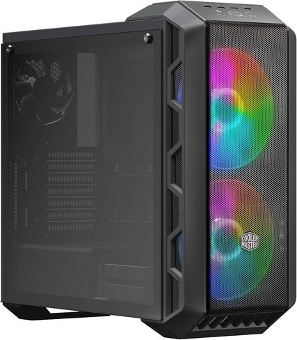 Cooler Master MasterCase H500M ARGB Airflow ATX Mid-Tower مع مجموعة ألواح زجاجية مقواة رباعية مع لوحة مفاتيح ميكانيكية للألعاب (فضية)، ولوحة ماوس للألعاب، ومروحة SF120P ARGB (زوج) (5 عناصر) in Kuwait