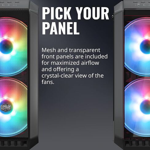 Cooler Master MasterCase H500M ARGB Airflow ATX Mid-Tower مع مجموعة ألواح زجاجية مقواة رباعية مع لوحة مفاتيح ميكانيكية للألعاب (فضية)، ولوحة ماوس للألعاب، ومروحة SF120P ARGB (زوج) (5 عناصر) in Kuwait