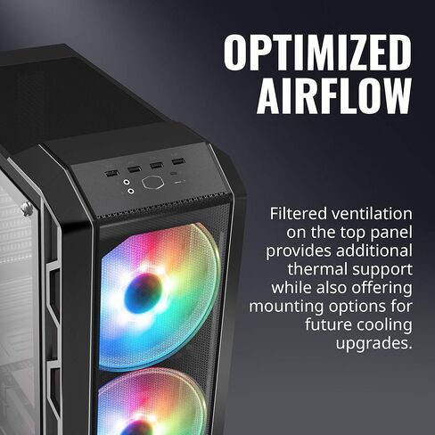 Cooler Master MasterCase H500M ARGB Airflow ATX Mid-Tower مع مجموعة ألواح زجاجية مقواة رباعية مع لوحة مفاتيح ميكانيكية للألعاب (فضية)، ولوحة ماوس للألعاب، ومروحة SF120P ARGB (زوج) (5 عناصر) in Kuwait
