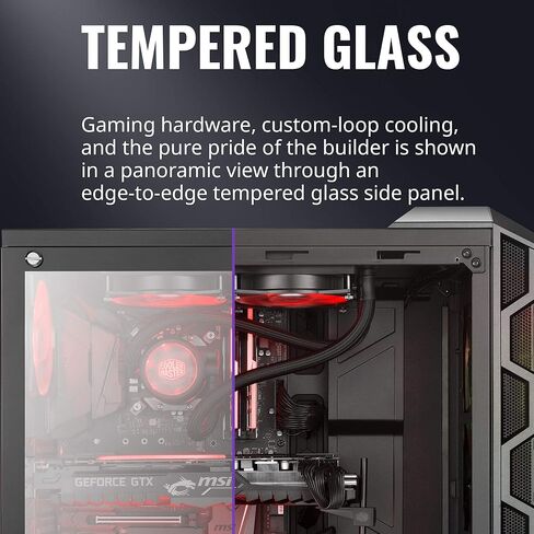 Cooler Master MasterCase H500M ARGB Airflow ATX Mid-Tower مع مجموعة ألواح زجاجية مقواة رباعية مع لوحة مفاتيح ميكانيكية للألعاب (فضية)، ولوحة ماوس للألعاب، ومروحة SF120P ARGB (زوج) (5 عناصر) in Kuwait