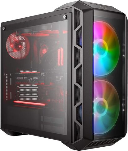 Cooler Master MasterCase H500M ARGB Airflow ATX Mid-Tower مع مجموعة ألواح زجاجية مقواة رباعية مع لوحة مفاتيح ميكانيكية للألعاب (فضية)، ولوحة ماوس للألعاب، ومروحة SF120P ARGB (زوج) (5 عناصر) in Kuwait