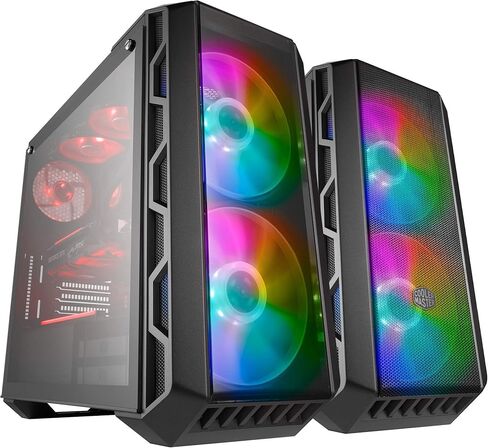 Cooler Master MasterCase H500M ARGB Airflow ATX Mid-Tower مع مجموعة ألواح زجاجية مقواة رباعية مع لوحة مفاتيح ميكانيكية للألعاب (فضية)، ولوحة ماوس للألعاب، ومروحة SF120P ARGB (زوج) (5 عناصر) in Kuwait
