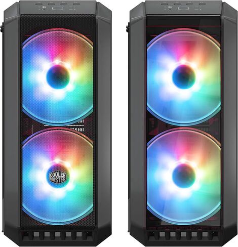 Cooler Master MasterCase H500M ARGB Airflow ATX Mid-Tower مع مجموعة ألواح زجاجية مقواة رباعية مع لوحة مفاتيح ميكانيكية للألعاب (فضية)، ولوحة ماوس للألعاب، ومروحة SF120P ARGB (زوج) (5 عناصر) in Kuwait