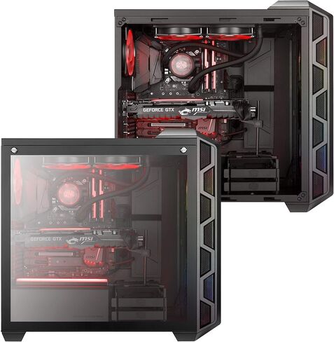 Cooler Master MasterCase H500M ARGB Airflow ATX Mid-Tower مع مجموعة ألواح زجاجية مقواة رباعية مع لوحة مفاتيح ميكانيكية للألعاب (فضية)، ولوحة ماوس للألعاب، ومروحة SF120P ARGB (زوج) (5 عناصر) in Kuwait