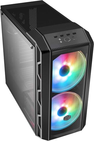 Cooler Master MasterCase H500M ARGB Airflow ATX Mid-Tower مع مجموعة ألواح زجاجية مقواة رباعية مع لوحة مفاتيح ميكانيكية للألعاب (فضية)، ولوحة ماوس للألعاب، ومروحة SF120P ARGB (زوج) (5 عناصر) in Kuwait