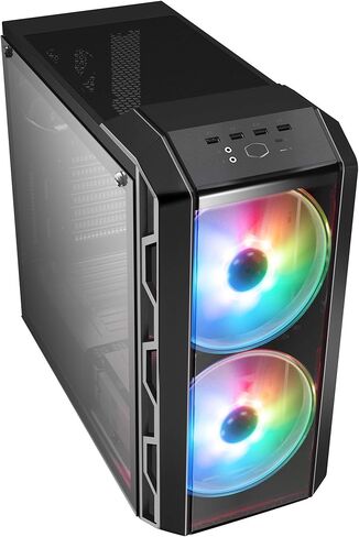 Cooler Master MasterCase H500M ARGB Airflow ATX Mid-Tower مع مجموعة ألواح زجاجية مقواة رباعية مع لوحة مفاتيح ميكانيكية للألعاب (فضية)، ولوحة ماوس للألعاب، ومروحة SF120P ARGB (زوج) (5 عناصر) in Kuwait