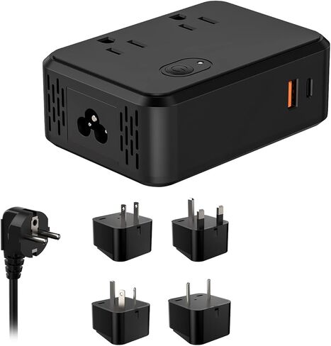 محول جهد كهربي 220 فولت إلى 110 فولت محول 2000 وات 2 تيار متردد + 1 نوع C + 1 USB-C محول تنحي محول طاقة كومبو مع 5 مقابس محول السفر من الولايات المتحدة إلى أوروبا وأستراليا وآسيا أكثر من 150 دولة in Kuwait