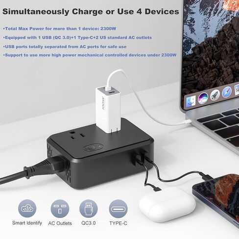 محول جهد كهربي 220 فولت إلى 110 فولت محول 2000 وات 2 تيار متردد + 1 نوع C + 1 USB-C محول تنحي محول طاقة كومبو مع 5 مقابس محول السفر من الولايات المتحدة إلى أوروبا وأستراليا وآسيا أكثر من 150 دولة in Kuwait