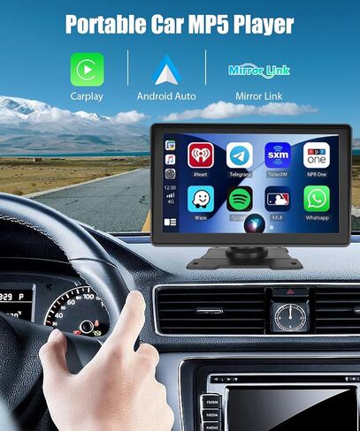 حامل لوحة قيادة ستيريو محمول من Apple Car Play، شاشة Carplay لاسلكية لتوصيل السيارة مع Android Auto، podofo 7 بوصة IPS تعمل باللمس، جهاز استقبال صوت السيارة، بلوتوث GPS للملاحة AUX، كابل USB/TF مدخل فيديو in Saudi Arabia