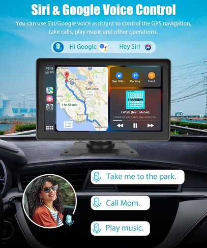 حامل لوحة قيادة ستيريو محمول من Apple Car Play، شاشة Carplay لاسلكية لتوصيل السيارة مع Android Auto، podofo 7 بوصة IPS تعمل باللمس، جهاز استقبال صوت السيارة، بلوتوث GPS للملاحة AUX، كابل USB/TF مدخل فيديو in Saudi Arabia