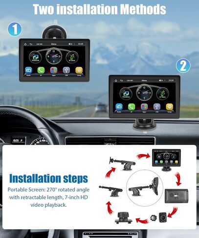 حامل لوحة قيادة ستيريو محمول من Apple Car Play، شاشة Carplay لاسلكية لتوصيل السيارة مع Android Auto، podofo 7 بوصة IPS تعمل باللمس، جهاز استقبال صوت السيارة، بلوتوث GPS للملاحة AUX، كابل USB/TF مدخل فيديو in Saudi Arabia