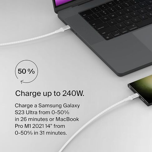 كابل طاقة Belkin BoostCharge USB-C إلى USB-C (2 متر، 6.6 قدم)، كابل شحن سريع مع توصيل طاقة 240 واط، معتمد USB-IF، متوافق مع MacBook Pro وChromebook وSamsung Galaxy وiPad والمزيد - أسود in Saudi Arabia