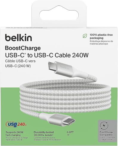 كابل طاقة Belkin BoostCharge USB-C إلى USB-C (2 متر، 6.6 قدم)، كابل شحن سريع مع توصيل طاقة 240 واط، معتمد USB-IF، متوافق مع MacBook Pro وChromebook وSamsung Galaxy وiPad والمزيد - أسود in Saudi Arabia