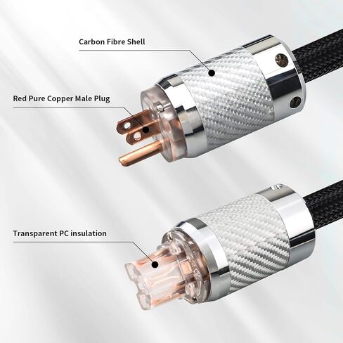 Audiophile HiFi Power Cord, 12AWG US AC Main Supply Cable, NEMA 5-15P Carbon Fibre Red Pure Copper Plug IEC320-C15 Female Connector, 125V/15A for Speaker, Subwoofer, Turntable, AMP, DAC (2m/6.56ft) in Saudi Arabia