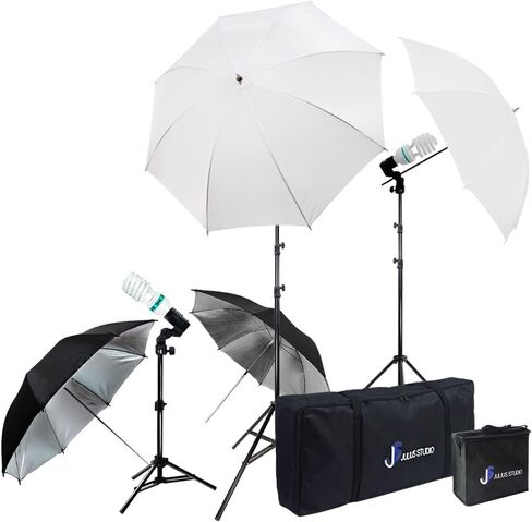 طقم إضاءة بورتريه لتصوير الفيديو من يوليوس ستوديو، عاكس مظلة باللونين الأبيض والأسود، لمبة مستمرة ومقبس مع إدراج مظلة، حامل ثلاثي القوائم للضوء، حقيبة حمل، استوديو للصور، JSAG284V2 in Kuwait