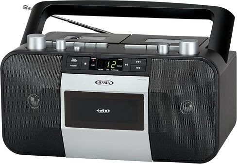 Jensen MCR-1500 Vintage Stereo Portable CD/MP3 Dual Cassette Deck Recorder Boombox, LED Display, AM/FM Radio, Bass Boost (Exclusive) (Platinum Silver) in Saudi Arabia