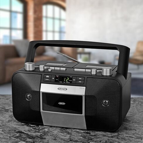 Jensen MCR-1500 Vintage Stereo Portable CD/MP3 Dual Cassette Deck Recorder Boombox, LED Display, AM/FM Radio, Bass Boost (Exclusive) (Platinum Silver) in Saudi Arabia