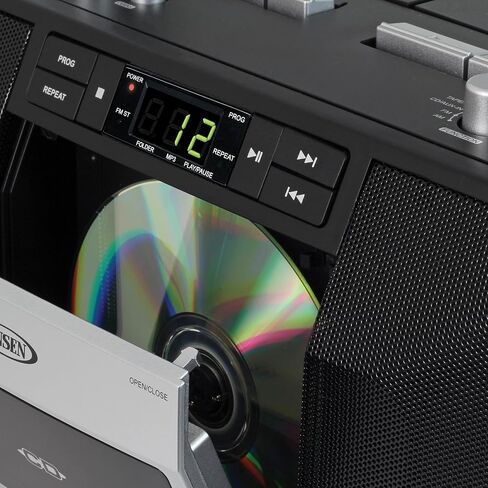 Jensen MCR-1500 Vintage Stereo Portable CD/MP3 Dual Cassette Deck Recorder Boombox, LED Display, AM/FM Radio, Bass Boost (Exclusive) (Platinum Silver) in Saudi Arabia