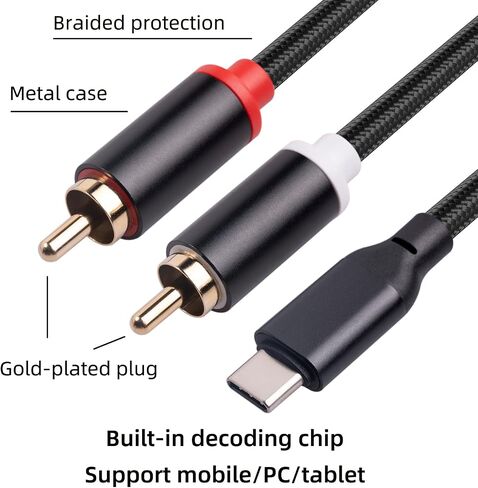 كيبل صوت ستيريو USB C الى 2 ذكر ار سي ايه بطول 6 قدم، محول USB نوع C الى 2 ذكر ار سي ايه سلك ستيريو - 3 قدم in Saudi Arabia
