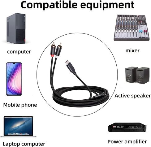 كيبل صوت ستيريو USB C الى 2 ذكر ار سي ايه بطول 6 قدم، محول USB نوع C الى 2 ذكر ار سي ايه سلك ستيريو - 3 قدم in Saudi Arabia