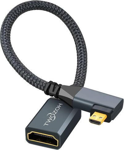 Twozoh Left Angled Micro HDMI to HDMI Adapter Cable, Nylon Braided 90°Degree Micro HDMI Male to HDMI Female Cable (Type D to Type A) Support 4K/60Hz 1080p (0.6FT) in Saudi Arabia
