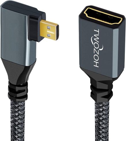 Twozoh Left Angled Micro HDMI to HDMI Adapter Cable, Nylon Braided 90°Degree Micro HDMI Male to HDMI Female Cable (Type D to Type A) Support 4K/60Hz 1080p (0.6FT) in Saudi Arabia