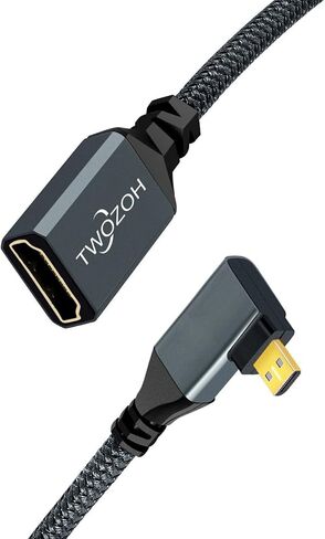 Twozoh Left Angled Micro HDMI to HDMI Adapter Cable, Nylon Braided 90°Degree Micro HDMI Male to HDMI Female Cable (Type D to Type A) Support 4K/60Hz 1080p (0.6FT) in Saudi Arabia