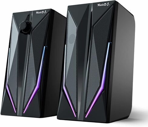 زوو شي مكبرات صوت للكمبيوتر المكتبي 2.0 قناة هاي فاي ستيريو للالعاب مع اوضاع اضاءة LED ملونة، صوت جهوري محسن وتحكم سهل الوصول في مستوى الصوت، يعمل بمنفذ USB مع مدخل AUX 3.5 ملم in Kuwait