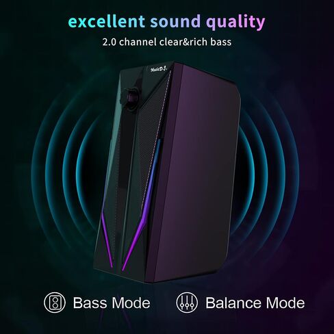 زوو شي مكبرات صوت للكمبيوتر المكتبي 2.0 قناة هاي فاي ستيريو للالعاب مع اوضاع اضاءة LED ملونة، صوت جهوري محسن وتحكم سهل الوصول في مستوى الصوت، يعمل بمنفذ USB مع مدخل AUX 3.5 ملم in Kuwait
