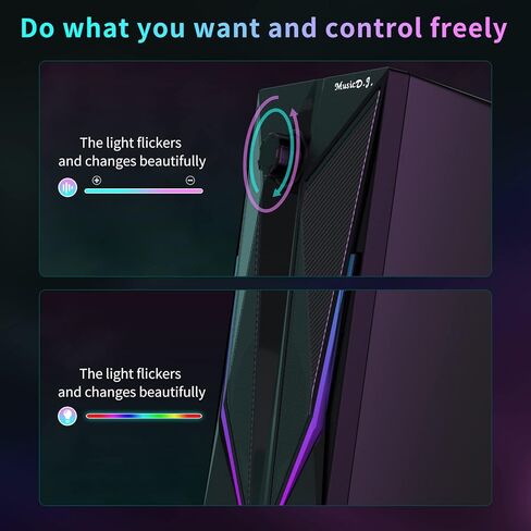 زوو شي مكبرات صوت للكمبيوتر المكتبي 2.0 قناة هاي فاي ستيريو للالعاب مع اوضاع اضاءة LED ملونة، صوت جهوري محسن وتحكم سهل الوصول في مستوى الصوت، يعمل بمنفذ USB مع مدخل AUX 3.5 ملم in Kuwait