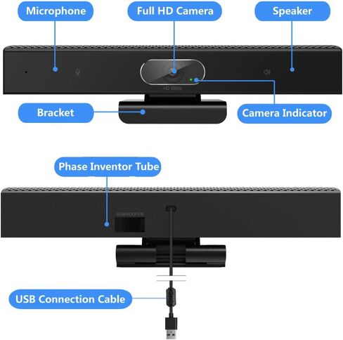 3-in-1 Full HD 1080P Conference Webcam with Microphone and Speaker, Wide Angle USB Video Conference Camera for Mac, PC, Laptop, Desktop(Black) in Kuwait