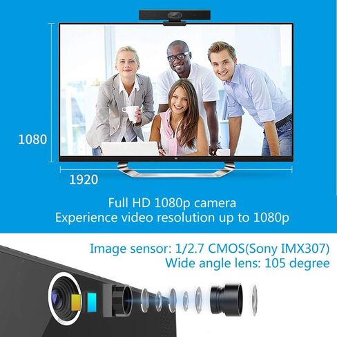 3-in-1 Full HD 1080P Conference Webcam with Microphone and Speaker, Wide Angle USB Video Conference Camera for Mac, PC, Laptop, Desktop(Black) in Kuwait