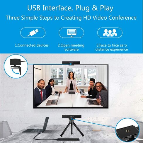 3-in-1 Full HD 1080P Conference Webcam with Microphone and Speaker, Wide Angle USB Video Conference Camera for Mac, PC, Laptop, Desktop(Black) in Kuwait