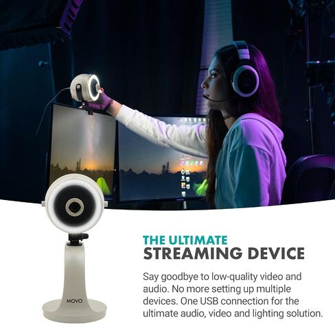 Movo WebMic HD Pro All-in-One Webcam with Microphone and Ring Light- 1080p HD Camera, Pro Cardioid Condenser Microphone, LED Ring Light -HD Webcam for Streaming, Video Conferencing, Recording, Gaming in Saudi Arabia