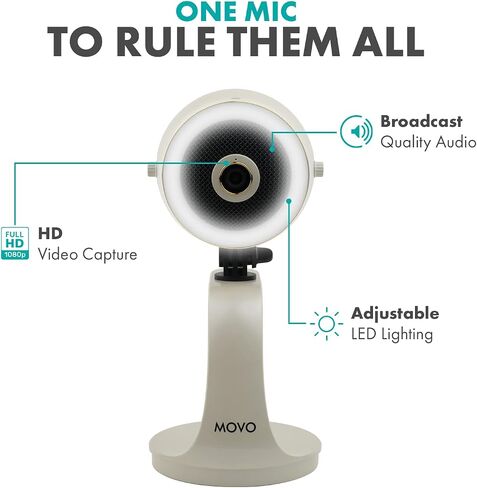 Movo WebMic HD Pro All-in-One Webcam with Microphone and Ring Light- 1080p HD Camera, Pro Cardioid Condenser Microphone, LED Ring Light -HD Webcam for Streaming, Video Conferencing, Recording, Gaming in Saudi Arabia