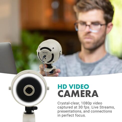 Movo WebMic HD Pro All-in-One Webcam with Microphone and Ring Light- 1080p HD Camera, Pro Cardioid Condenser Microphone, LED Ring Light -HD Webcam for Streaming, Video Conferencing, Recording, Gaming in Saudi Arabia