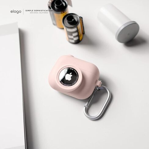 غطاء Elago Snapshot متوافق مع Apple AirPods Pro، متوافق مع AirTags [أسود] - تصميم كلاسيكي لطيف للكاميرا، حافظة تحديد الموقع، حماية من السقوط، حلقة مفاتيح متضمنة، جهاز التتبع غير متضمن in Saudi Arabia