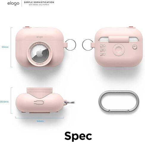 غطاء Elago Snapshot متوافق مع Apple AirPods Pro، متوافق مع AirTags [أسود] - تصميم كلاسيكي لطيف للكاميرا، حافظة تحديد الموقع، حماية من السقوط، حلقة مفاتيح متضمنة، جهاز التتبع غير متضمن in Saudi Arabia